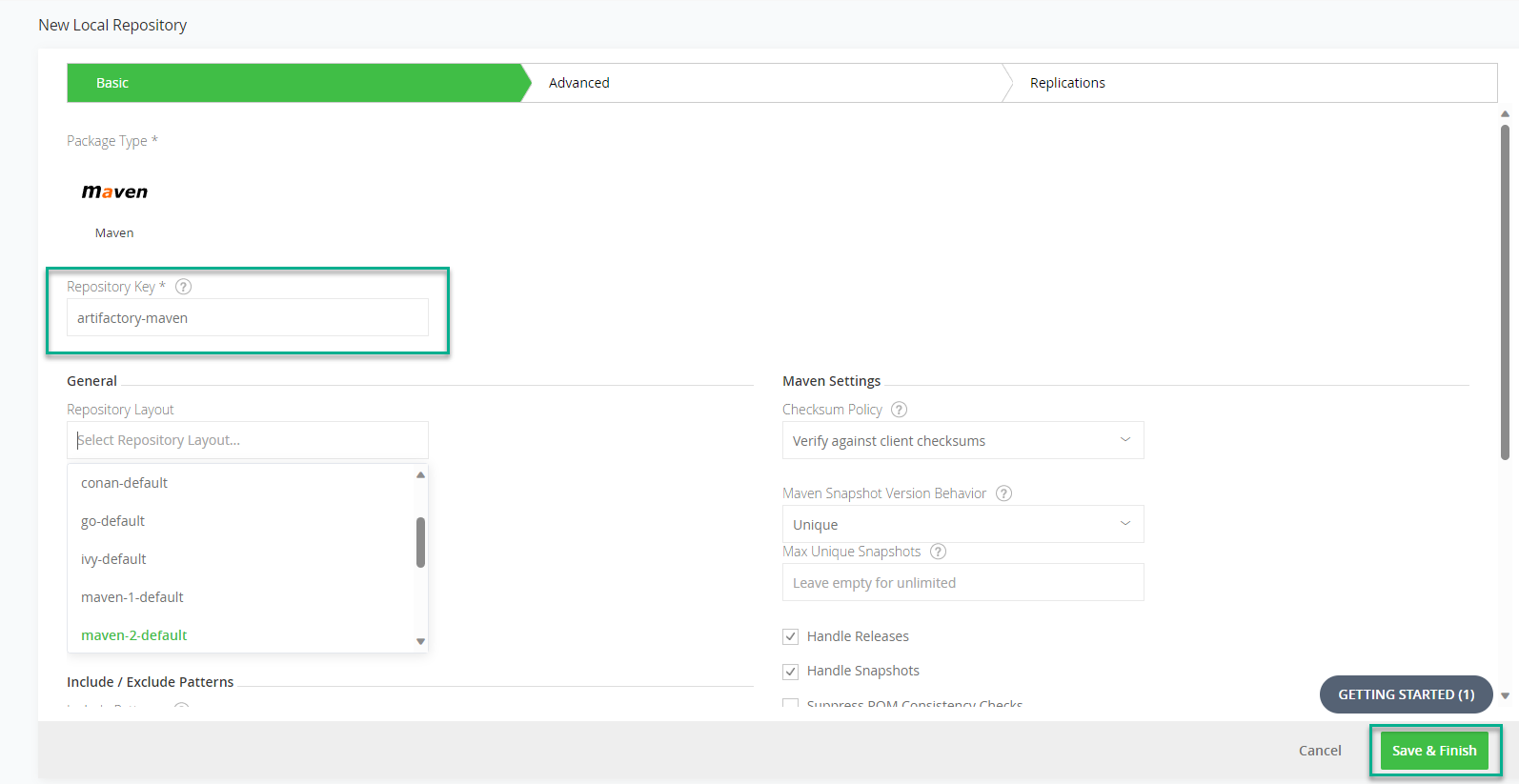 Artifactory local repository settings